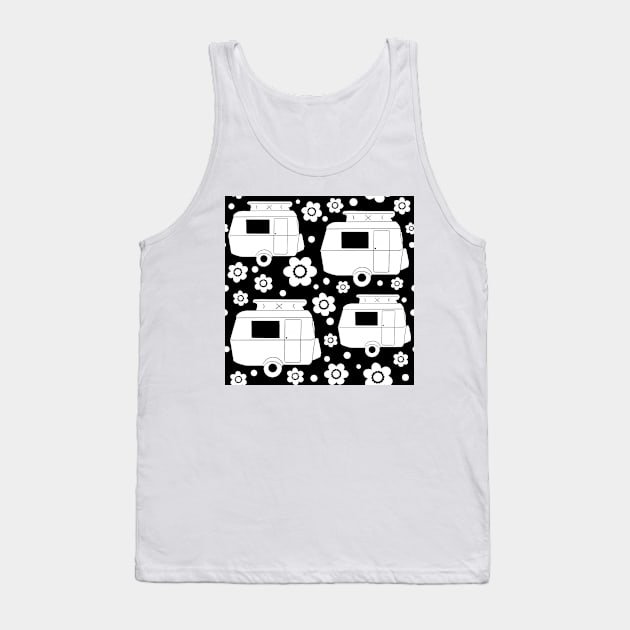 Daisy Polka Dot Vintage Caravan Pattern in Black and White Tank Top by NattyDesigns